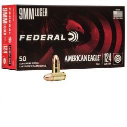 Federal American Eagle 9mm FMJ 124 Grain 50rd Box Ammo