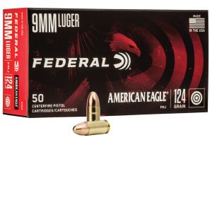 Federal American Eagle 9mm FMJ 124 Grain 50rd Box Ammo