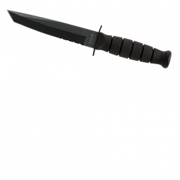 Ka-Bar Short Tanto Serrated Edge Knife - Black Leather - Fixed Blade - Kabar Knives