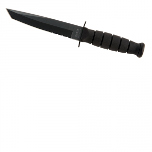 Ka-Bar Short Tanto Serrated Edge Knife - Black Leather - Fixed Blade - Kabar Knives