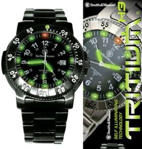 **Smith & Wesson H3 Tritium Watch - Black Stainless Steel Strap