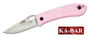 **Kabar Dozier Folding Hunter Knife - Thumb Notch - Pink - KabarKnives