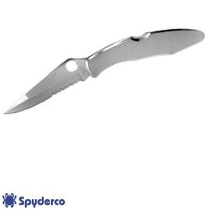 **Police Model Stainless Steel Combo Edge Folder Knife-Spyderco Knives