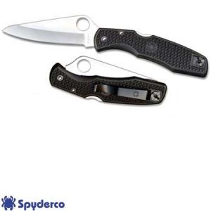 **Pacific Salt Plain Edge Black Handle Folding Knife - Spyderco Knives