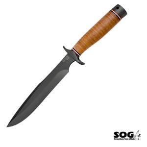 **Agency Knife - Black TiNi Fixed Blade with Leather Handle - SOG Knives