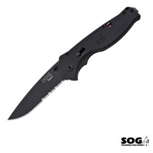 **Flash II Knife - Black Handle - Black TiNi Half Serrated - SOG Knives