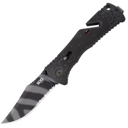 **SOG Trident Lockback Folding Knife - Tigerstripe - Half Serrated Edge ...