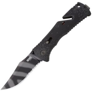 **SOG Trident Lockback Folding Knife - Tigerstripe - Half Serrated Edge Blade - SOG Knives