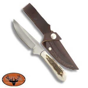 **Elk Skinner Knife with Elk Moose Antler Handle - Silver Stag Knives