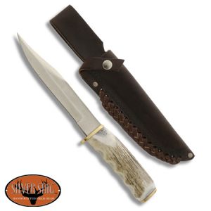 **Frontier Fighter with Elk Stick Antler Horn Handle Silver StagKnives