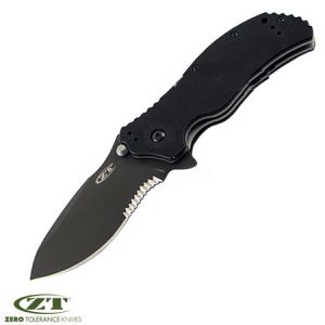 **Small Combat Folder Knife Black - Half Serrated Edge - Zero Tolerance